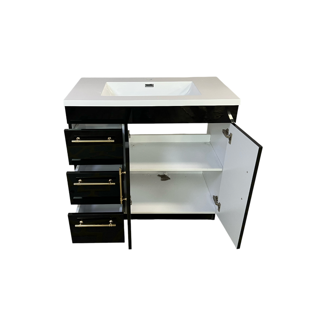 Eliza Freestanding Vanity Single Sink - High Gloss Black