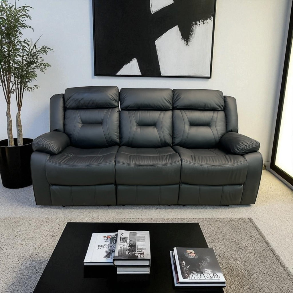 Etherine Wide Modern And Overstuffed Breathable Vegan Leather Manual Reclining Sofa with Pillow Top Arm