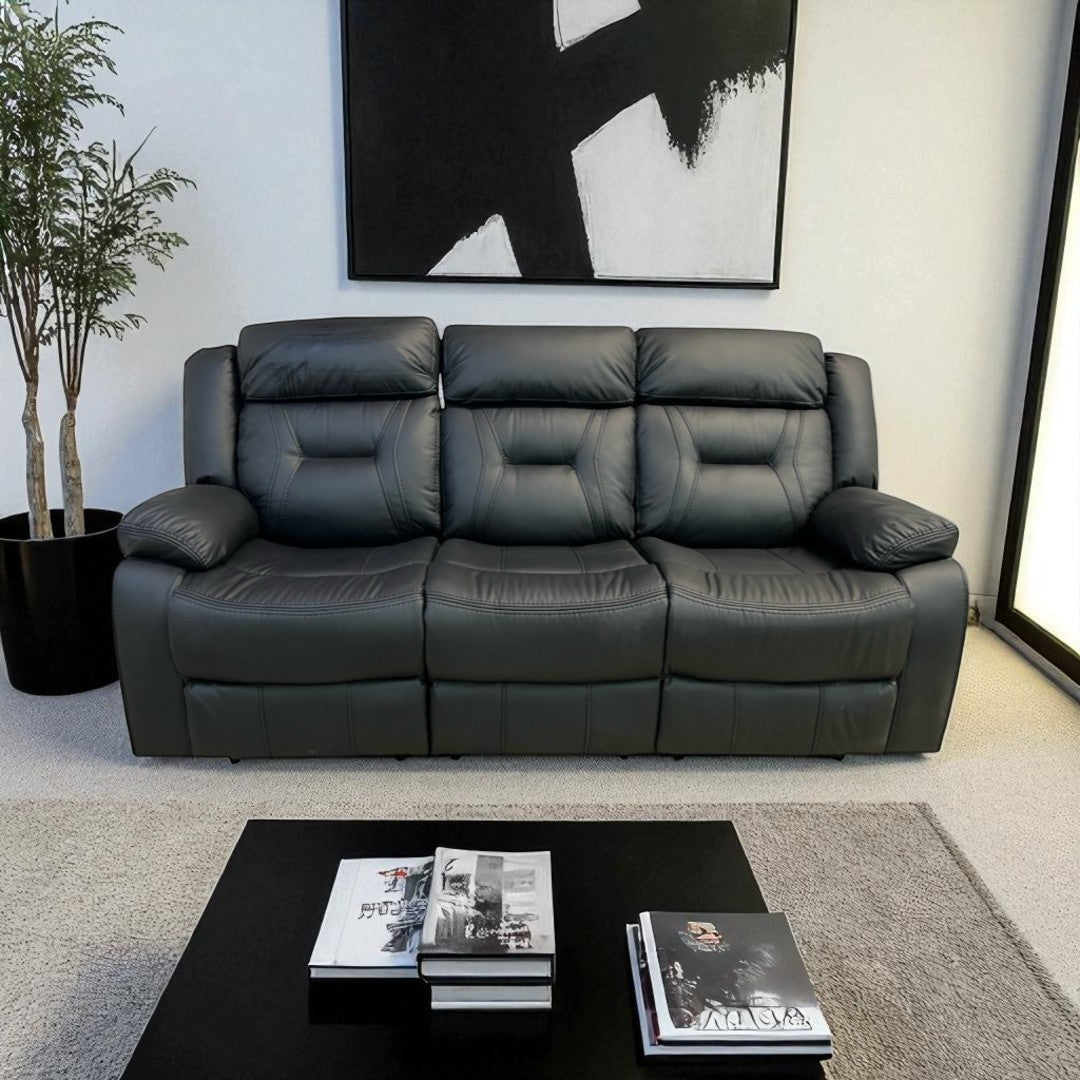 Etherine Wide Modern And Overstuffed Breathable Vegan Leather Manual Reclining Sofa with Pillow Top Arm