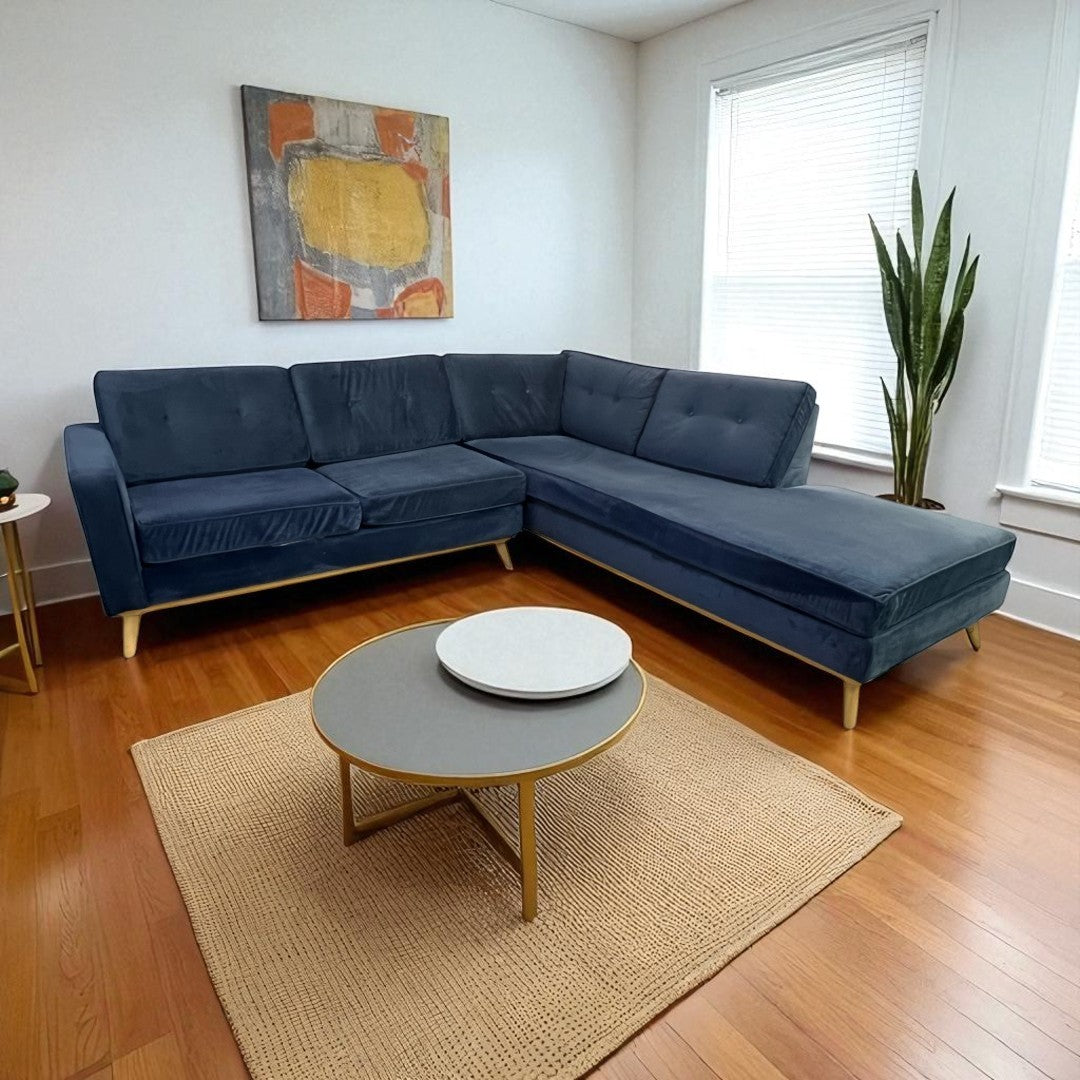 Etsy Artisan Blue Velvet Couch
