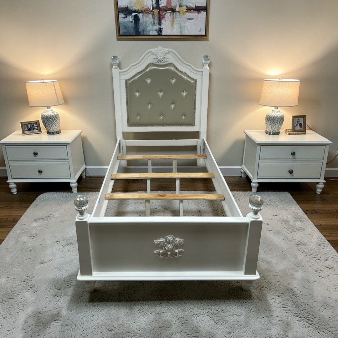 Furniture of America Twin White Wood Tufted Panel Bed with Headboard