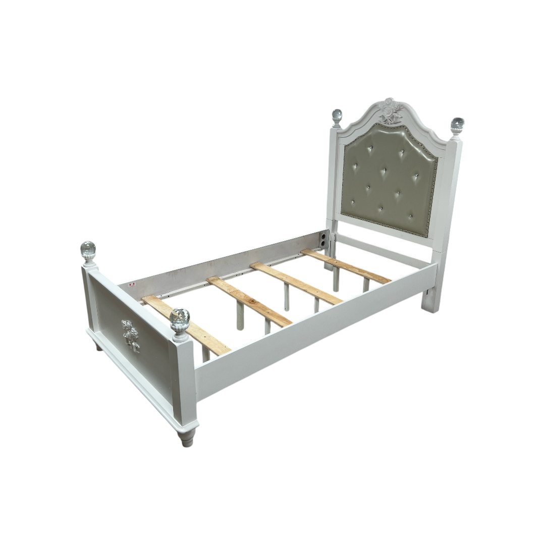 Furniture of America Twin White Wood Tufted Panel Bed with Headboard