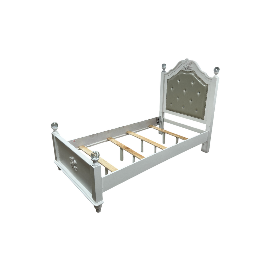 Furniture of America Twin White Wood Tufted Panel Bed with Headboard