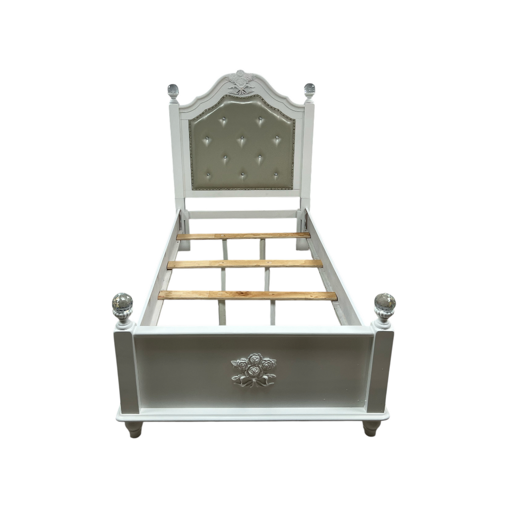 Furniture of America Twin White Wood Tufted Panel Bed with Headboard