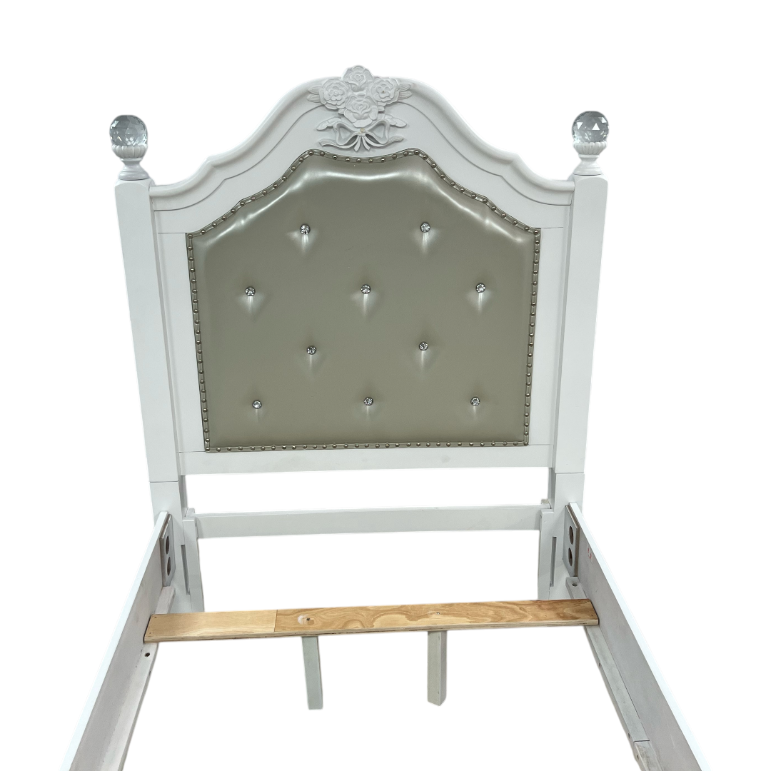 Furniture of America Twin White Wood Tufted Panel Bed with Headboard