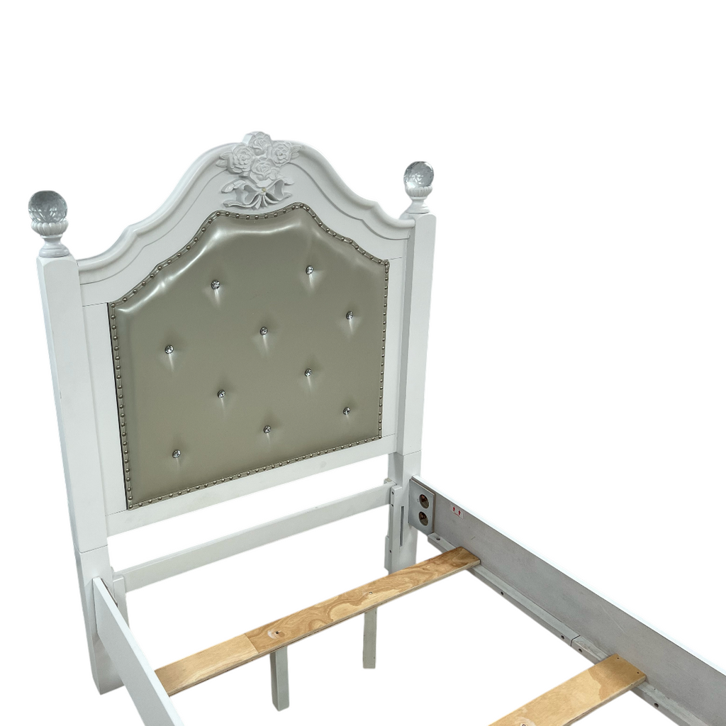 Furniture of America Twin White Wood Tufted Panel Bed with Headboard