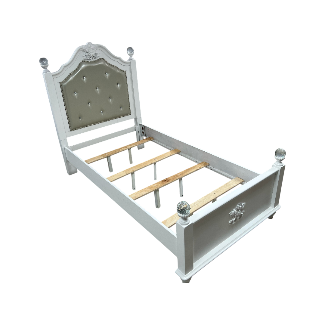 Furniture of America Twin White Wood Tufted Panel Bed with Headboard