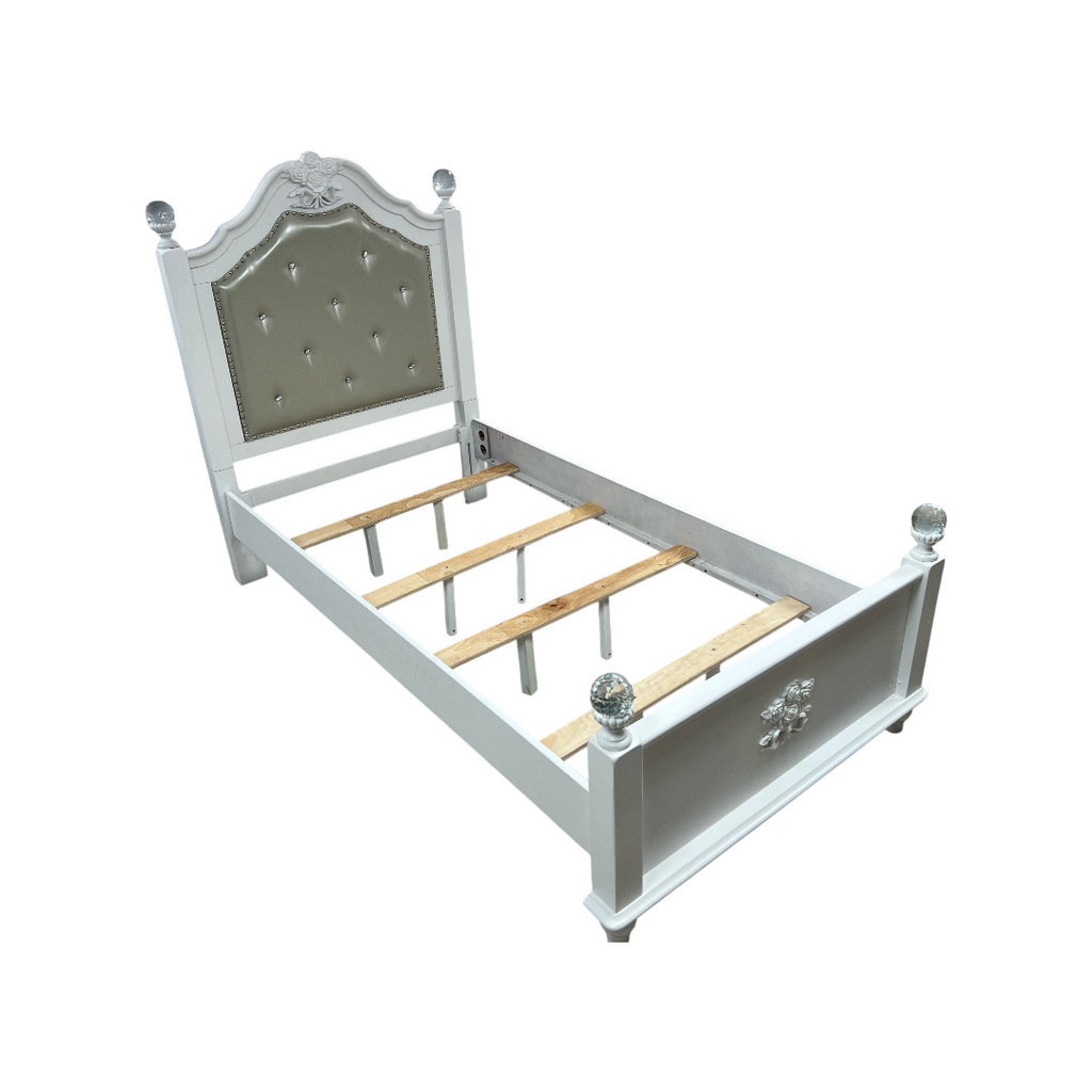 Furniture of America Twin White Wood Tufted Panel Bed with Headboard