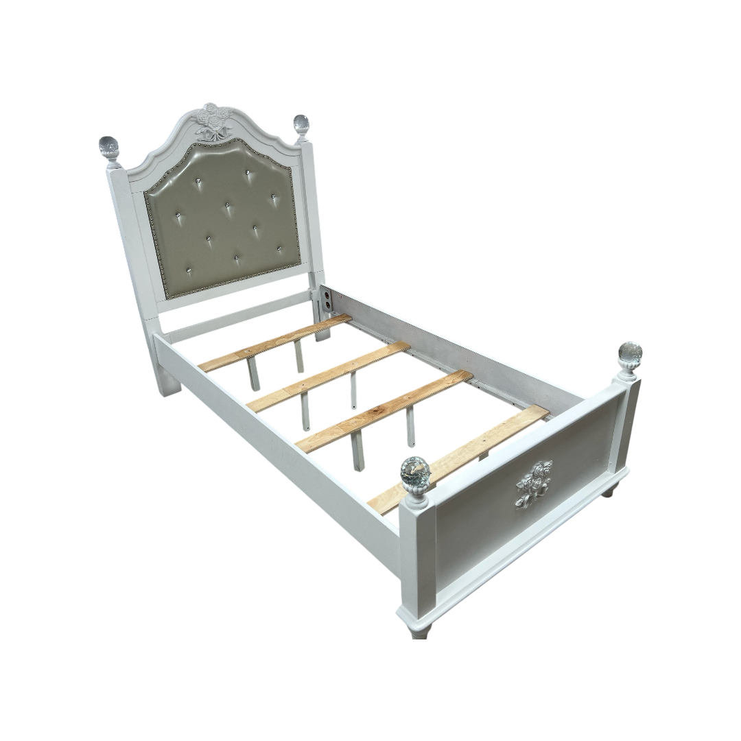 Furniture of America Twin White Wood Tufted Panel Bed with Headboard