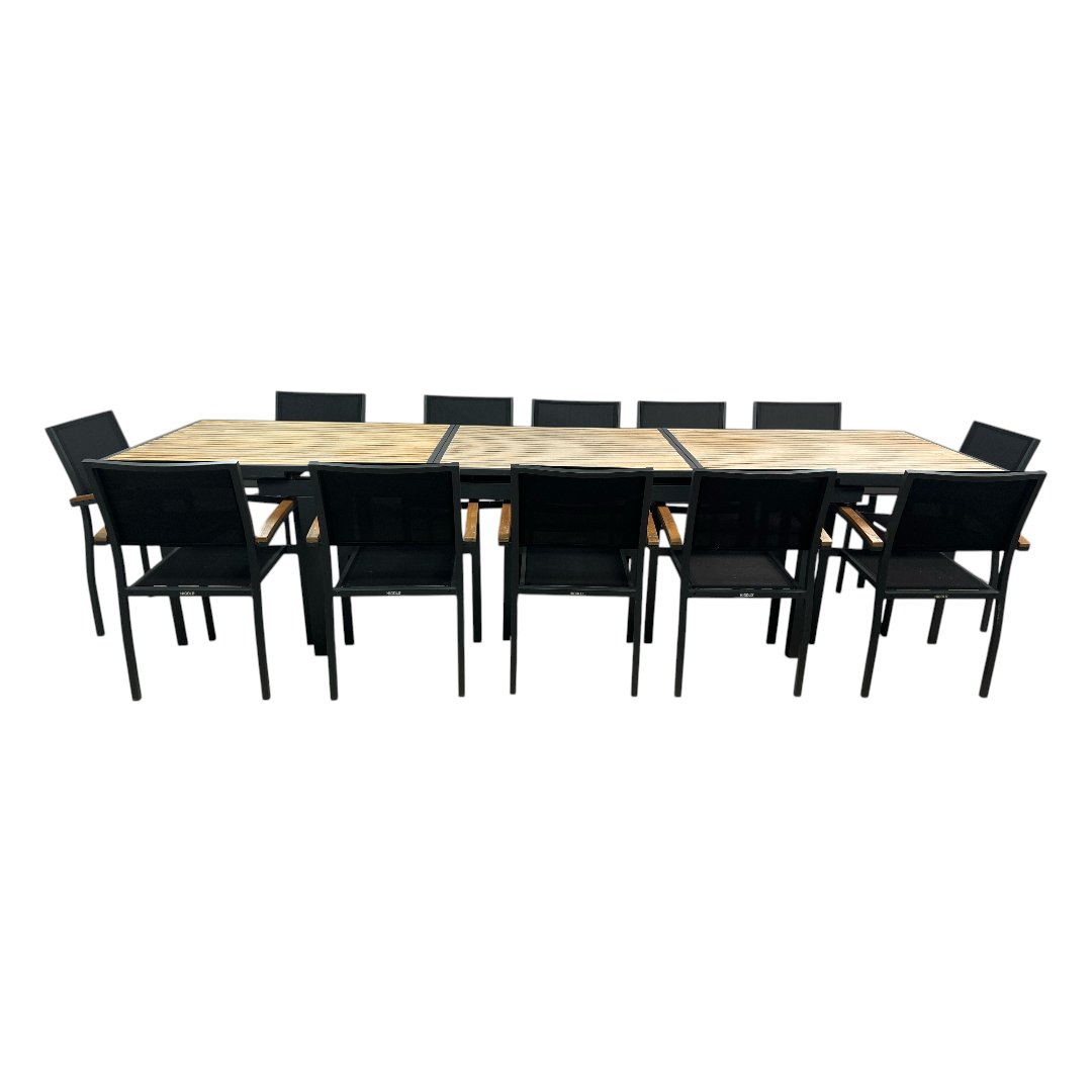 HIGOLD Heck Extendable Outdoor Dining Set, Teak Patio Furniture 12-person