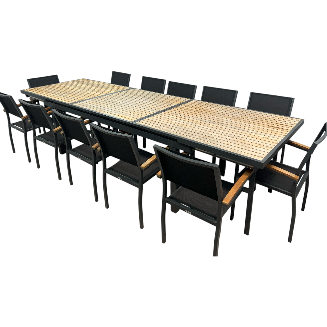 HIGOLD Heck Extendable Outdoor Dining Set, Teak Patio Furniture 12-person