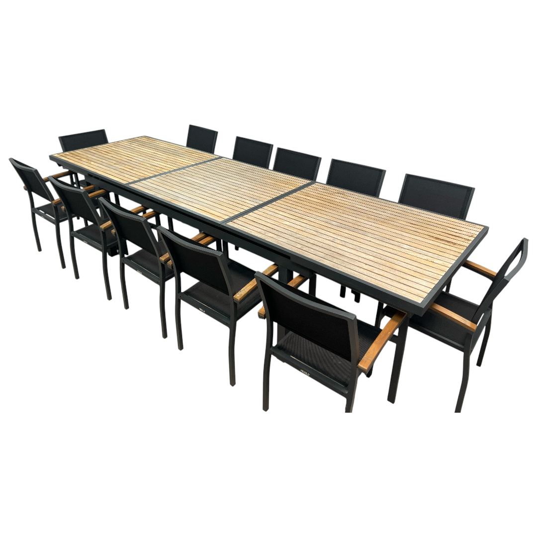 HIGOLD Heck Extendable Outdoor Dining Set, Teak Patio Furniture 12-person
