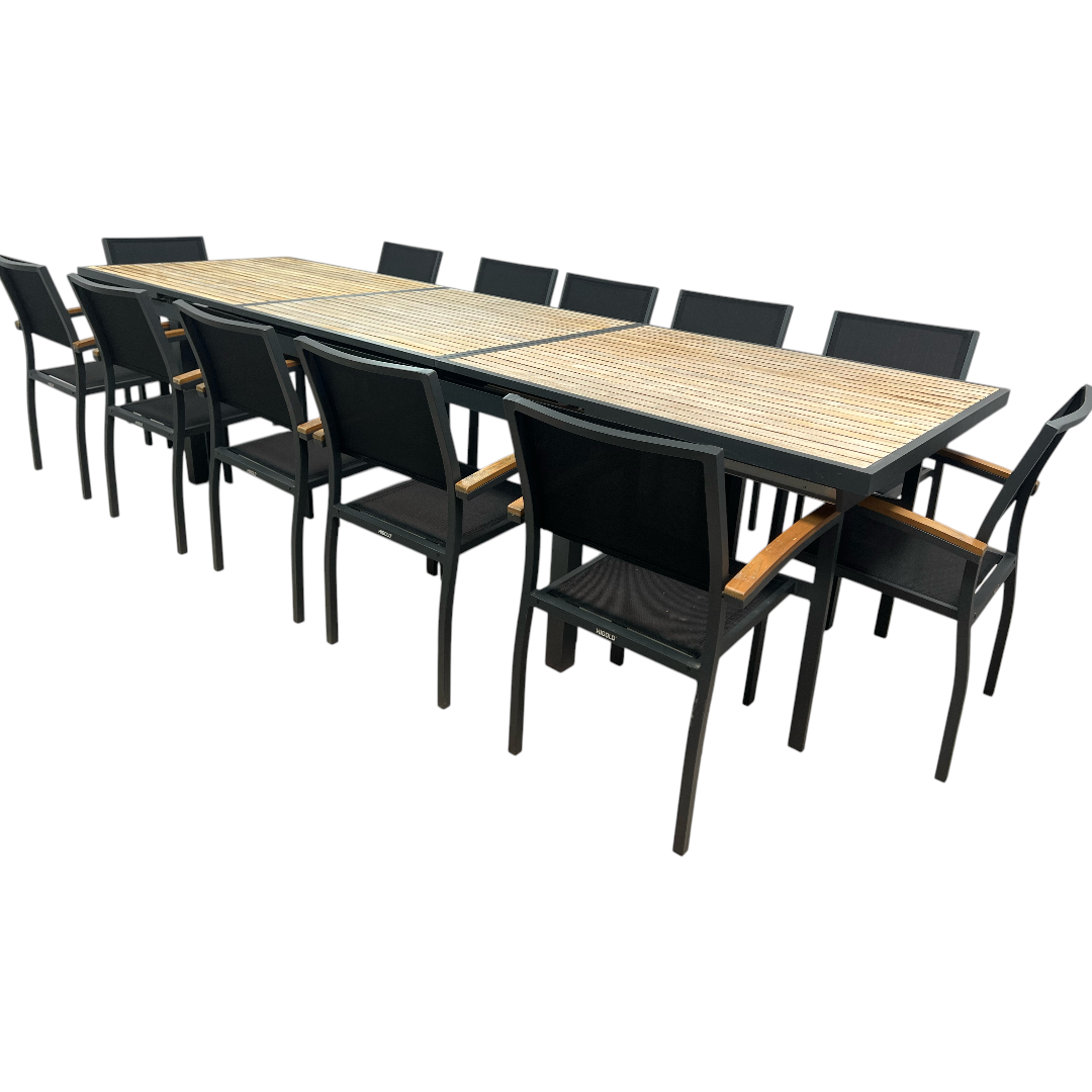 HIGOLD Heck Extendable Outdoor Dining Set, Teak Patio Furniture 12-person