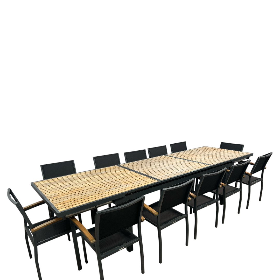 HIGOLD Heck Extendable Outdoor Dining Set, Teak Patio Furniture 12-person