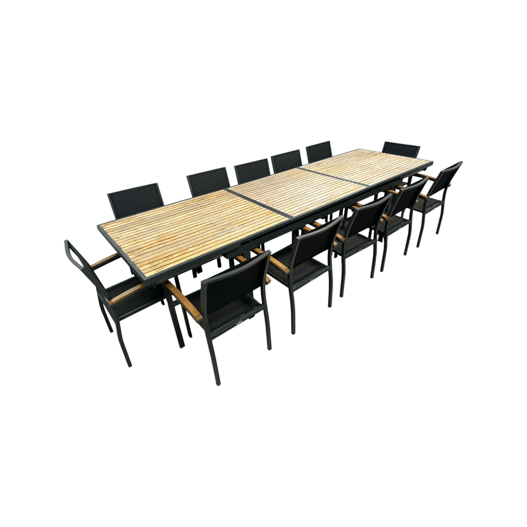 HIGOLD Heck Extendable Outdoor Dining Set, Teak Patio Furniture 12-person