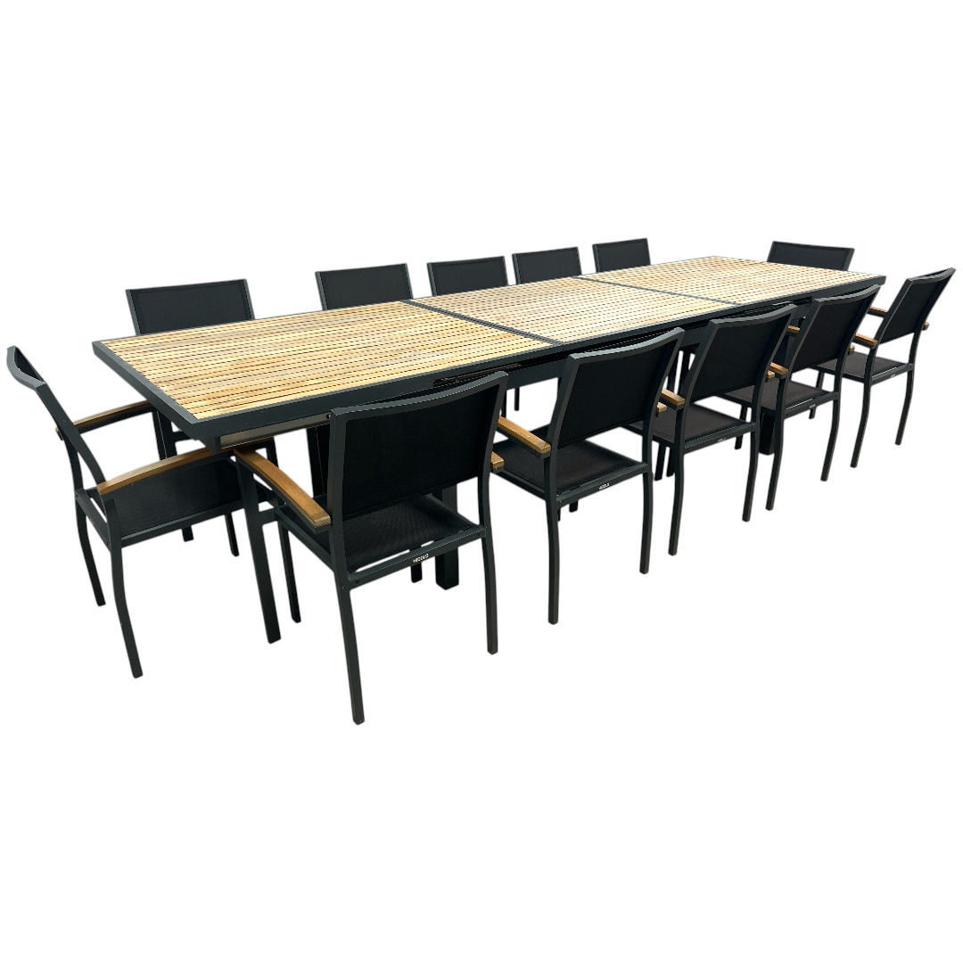HIGOLD Heck Extendable Outdoor Dining Set, Teak Patio Furniture 12-person