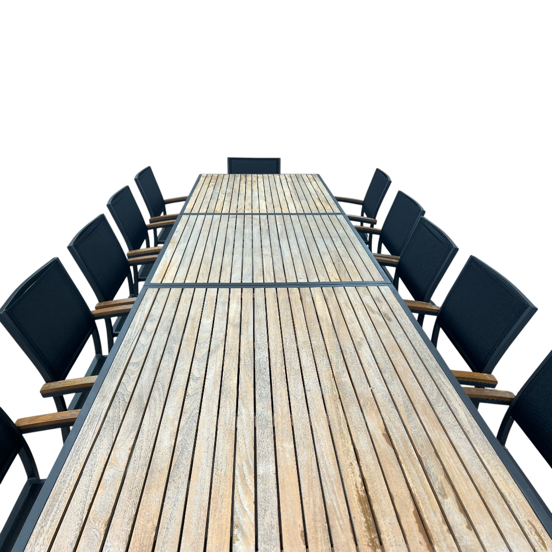HIGOLD Heck Extendable Outdoor Dining Set, Teak Patio Furniture 12-person