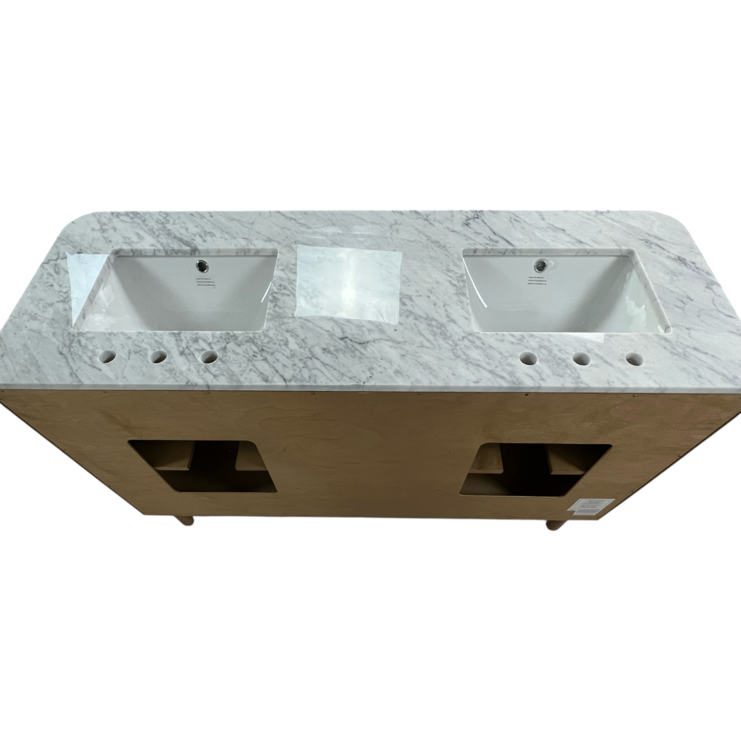 Highbury Furnishings Havana Single Bathroom Vanity in Reeded Birch Carrara Marble Countertop