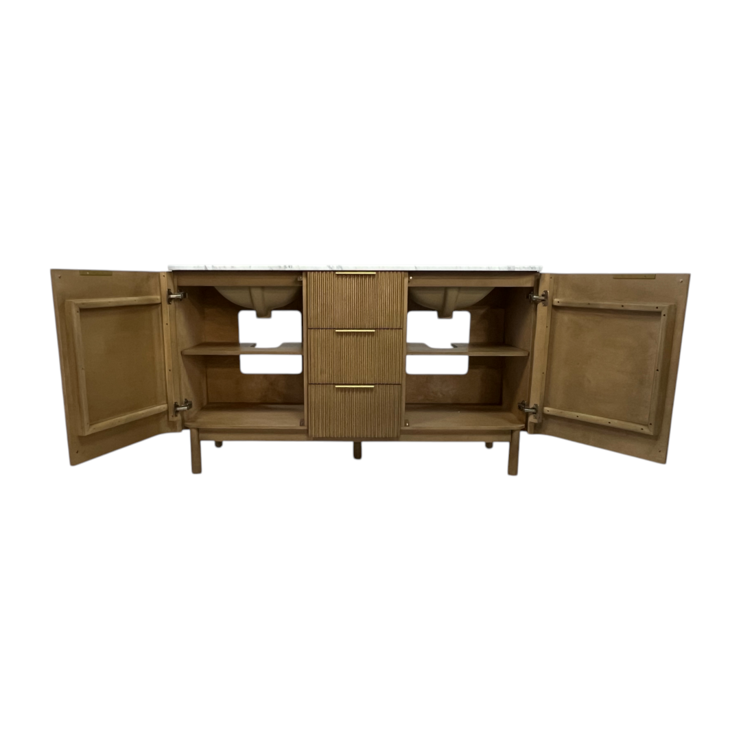 Highbury Furnishings Havana Single Bathroom Vanity in Reeded Birch Carrara Marble Countertop