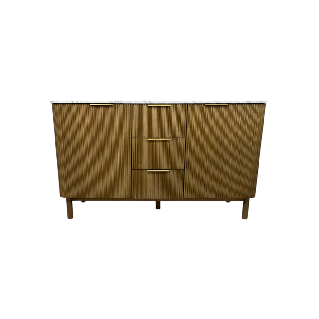 Highbury Furnishings Havana Single Bathroom Vanity in Reeded Birch Carrara Marble Countertop
