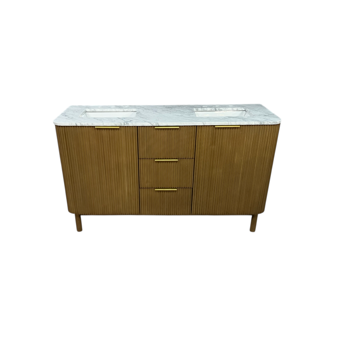 Highbury Furnishings Havana Single Bathroom Vanity in Reeded Birch Carrara Marble Countertop
