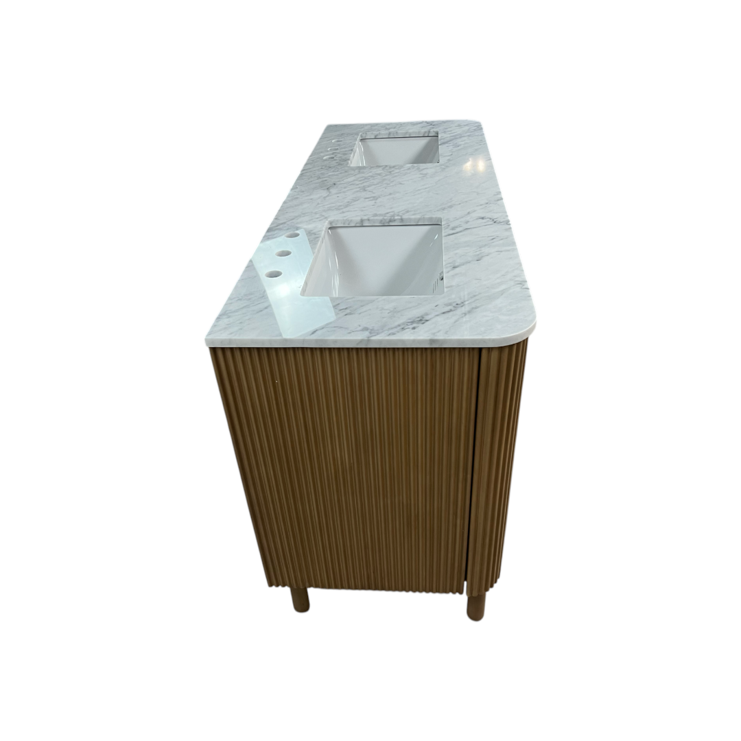 Highbury Furnishings Havana Single Bathroom Vanity in Reeded Birch Carrara Marble Countertop