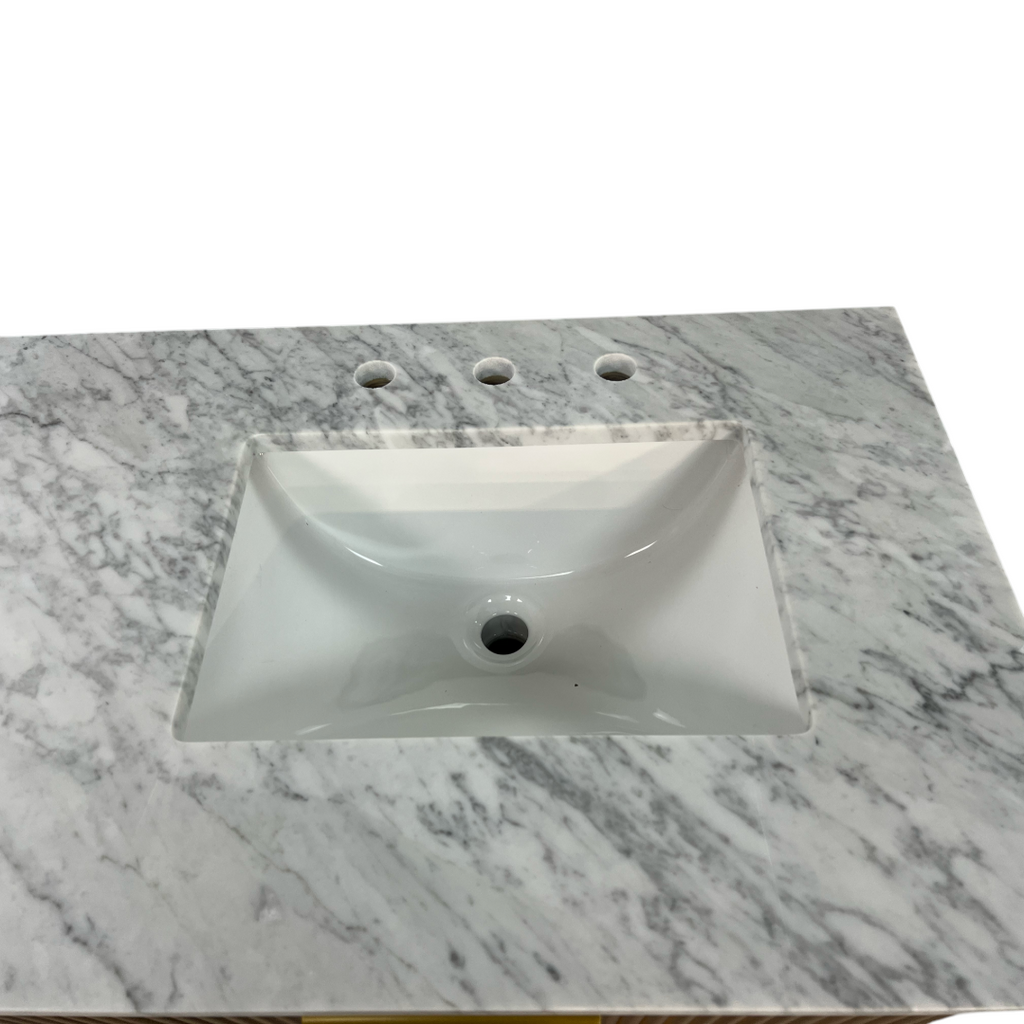Highbury Furnishings Havana Single Bathroom Vanity in Reeded Birch Carrara Marble Countertop