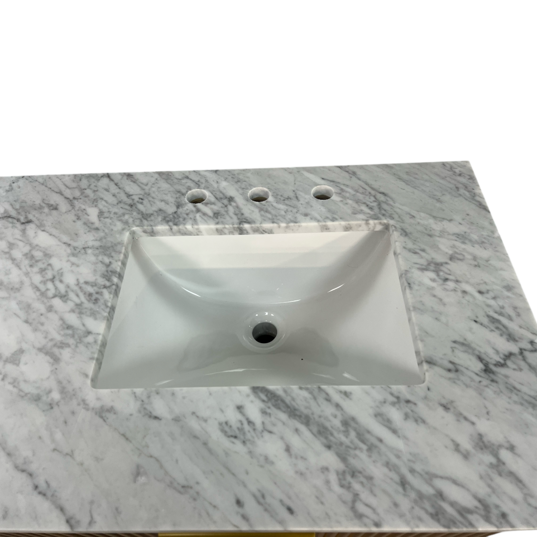 Highbury Furnishings Havana Single Bathroom Vanity in Reeded Birch Carrara Marble Countertop