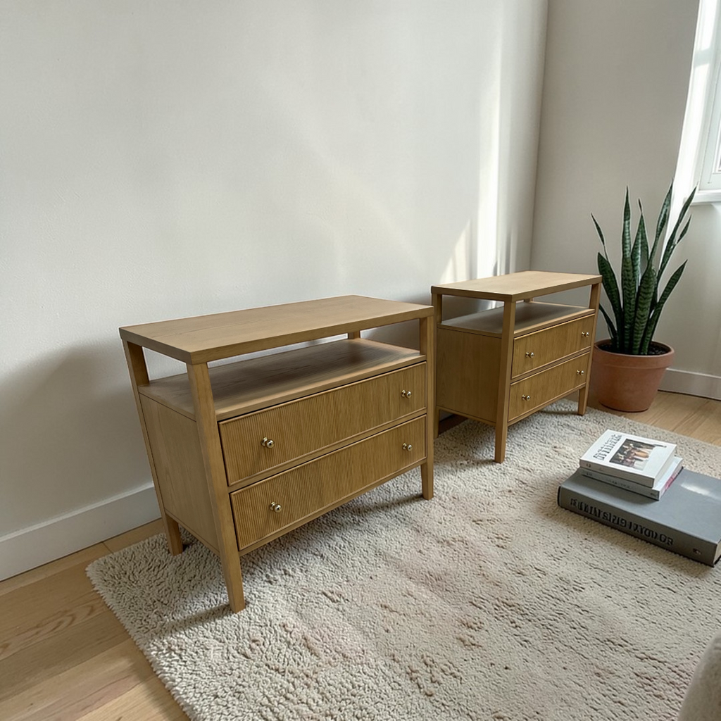 Hokku Designs Taube Highland Open Shelf 2-Drawer Nightstand Set