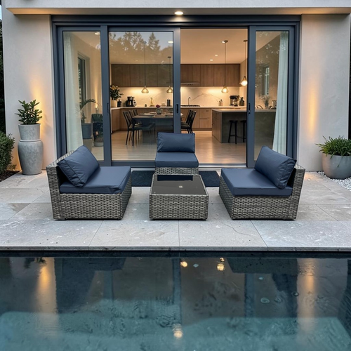 Latitude Run Kalinowski 4-Piece Outdoor Patio Furniture Set With Splash Proof Cushions Tempered Glass Coffee Table And Adjustable Feet Wicker Sofa With Seat Clips For Stability, image 1
