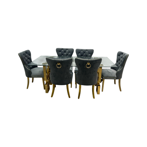Rosdorf Park Upholstered Dining Table and Chairs Set, Tufted Back Design With Stainless Steel Leg (Set of 6), image 2