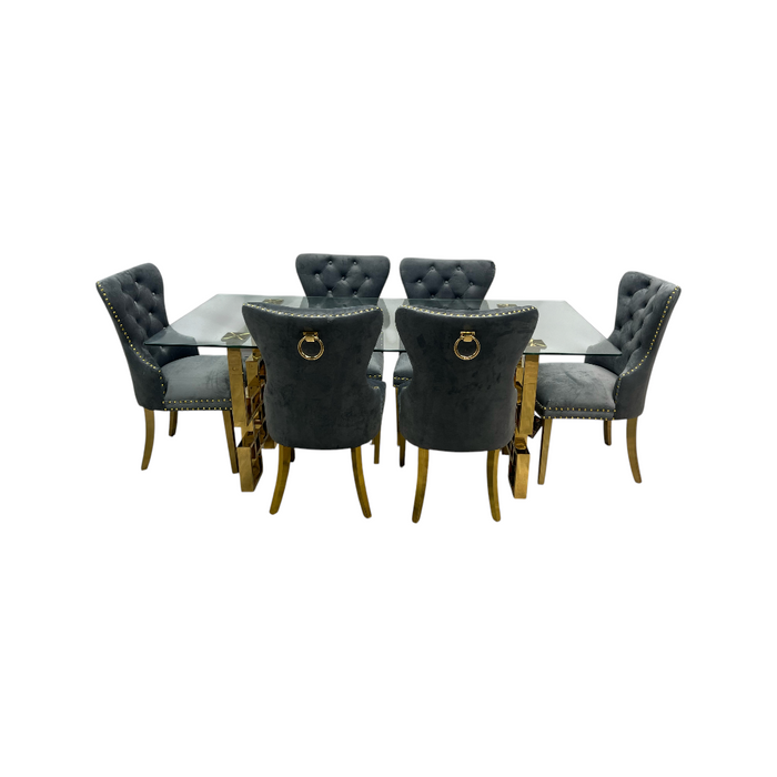 Rosdorf Park Upholstered Dining Table and Chairs Set, Tufted Back Design With Stainless Steel Leg (Set of 6), image 2