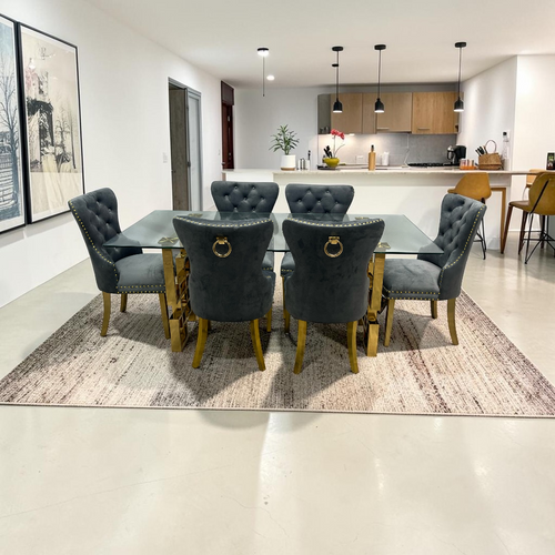 Rosdorf Park Upholstered Dining Table and Chairs Set, Tufted Back Design With Stainless Steel Leg (Set of 6), image 1