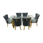Rosdorf Park Upholstered Dining Table and Chairs Set, Tufted Back Design With Stainless Steel Leg (Set of 6)
