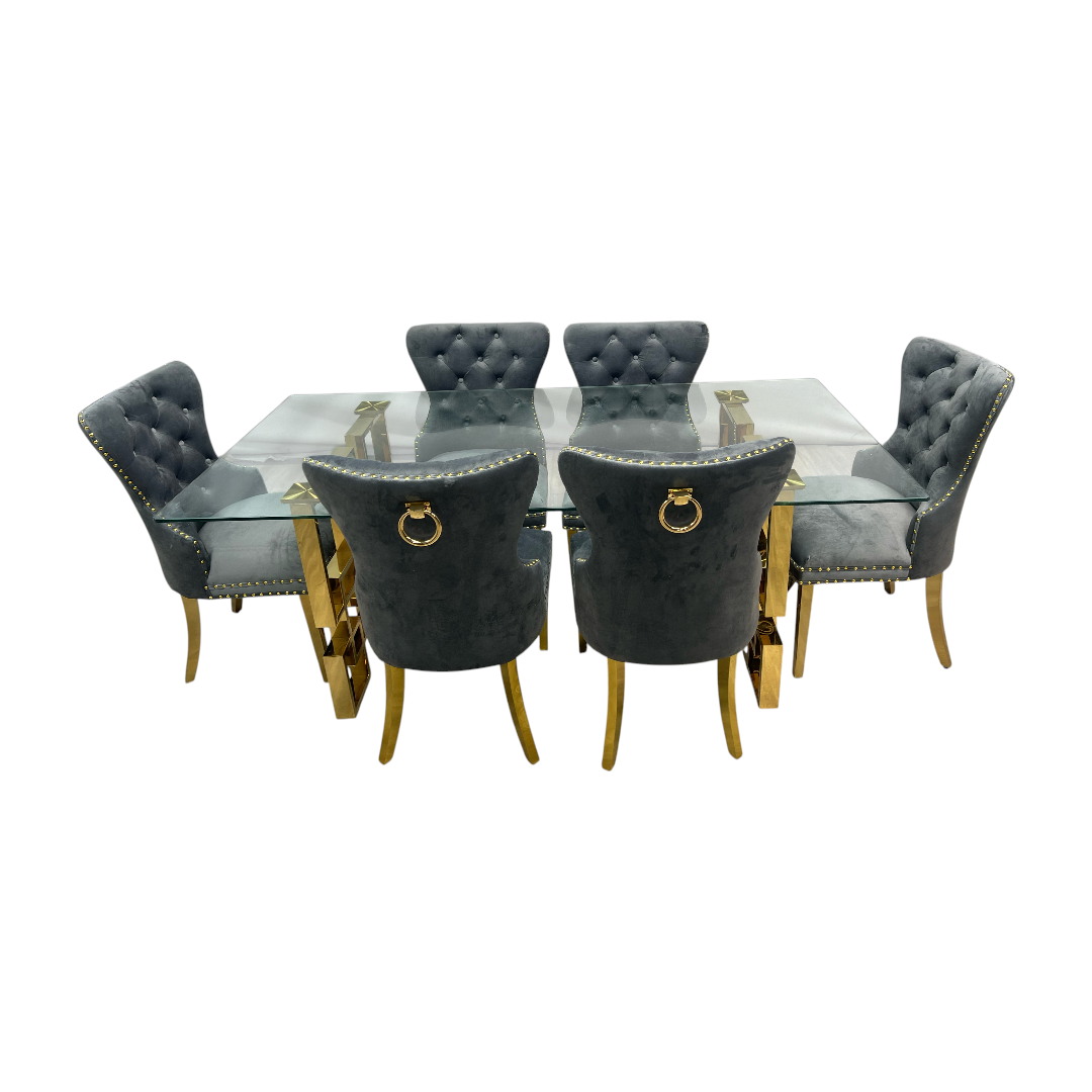 Rosdorf Park Upholstered Dining Table and Chairs Set, Tufted Back Design With Stainless Steel Leg (Set of 6)