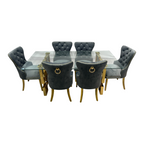 Rosdorf Park Upholstered Dining Table and Chairs Set, Tufted Back Design With Stainless Steel Leg (Set of 6)