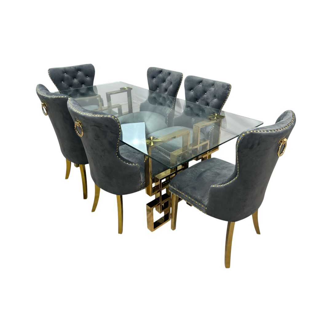 Rosdorf Park Upholstered Dining Table and Chairs Set, Tufted Back Design With Stainless Steel Leg (Set of 6)