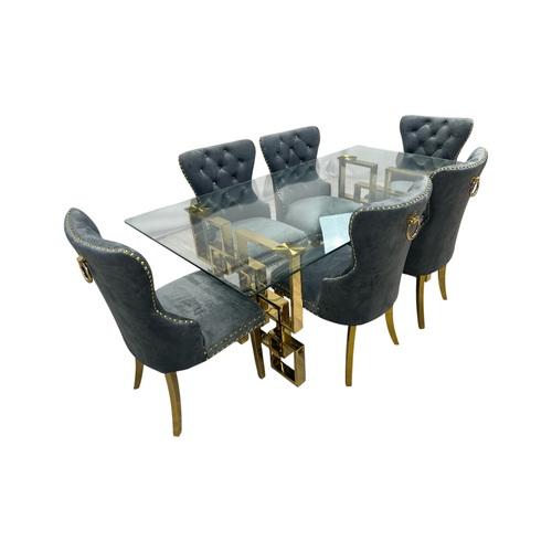 Rosdorf Park Upholstered Dining Table and Chairs Set, Tufted Back Design With Stainless Steel Leg (Set of 6), image 7