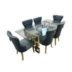 Rosdorf Park Upholstered Dining Table and Chairs Set, Tufted Back Design With Stainless Steel Leg (Set of 6)