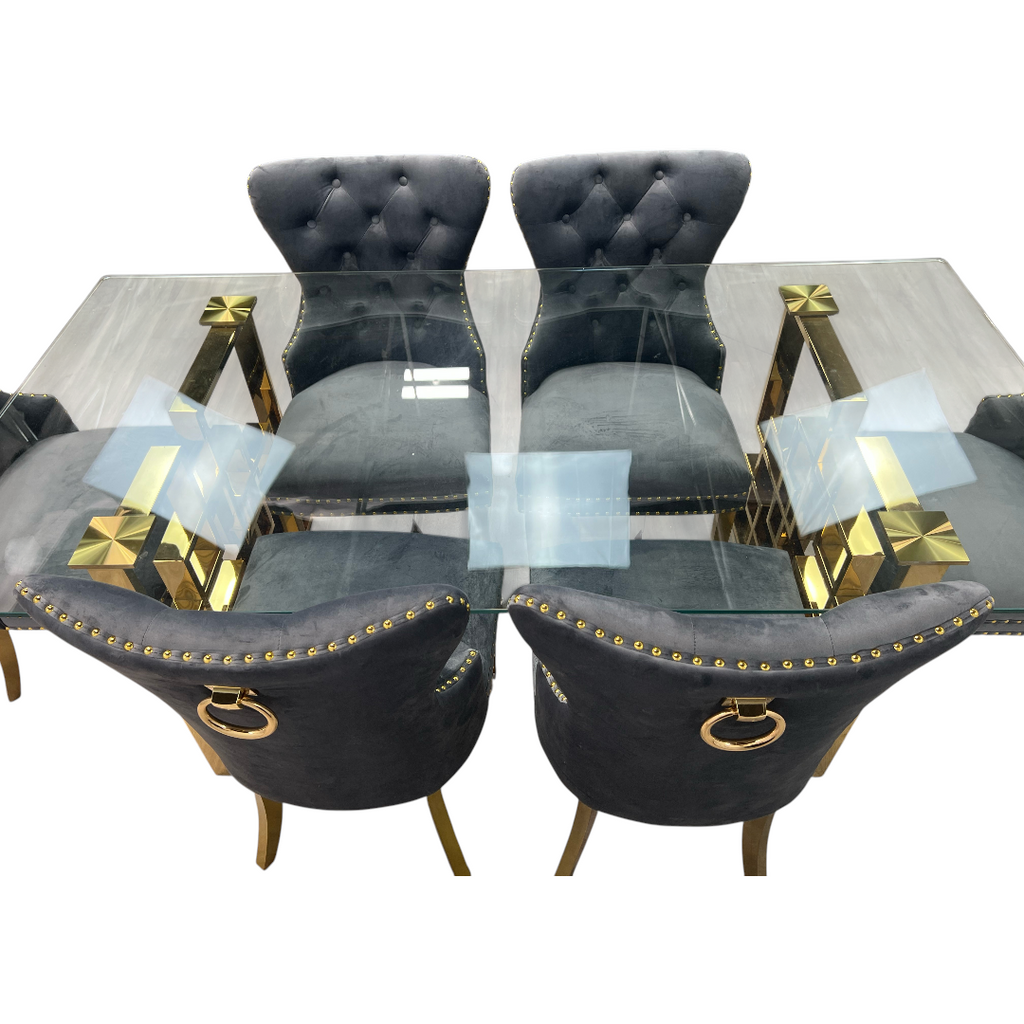 Rosdorf Park Upholstered Dining Table and Chairs Set, Tufted Back Design With Stainless Steel Leg (Set of 6)