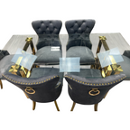 Rosdorf Park Upholstered Dining Table and Chairs Set, Tufted Back Design With Stainless Steel Leg (Set of 6)