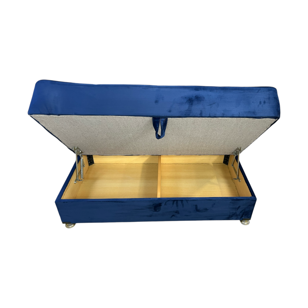 Ibiza Blue Sectional Couch and Ottoman with Sleeper and Storage