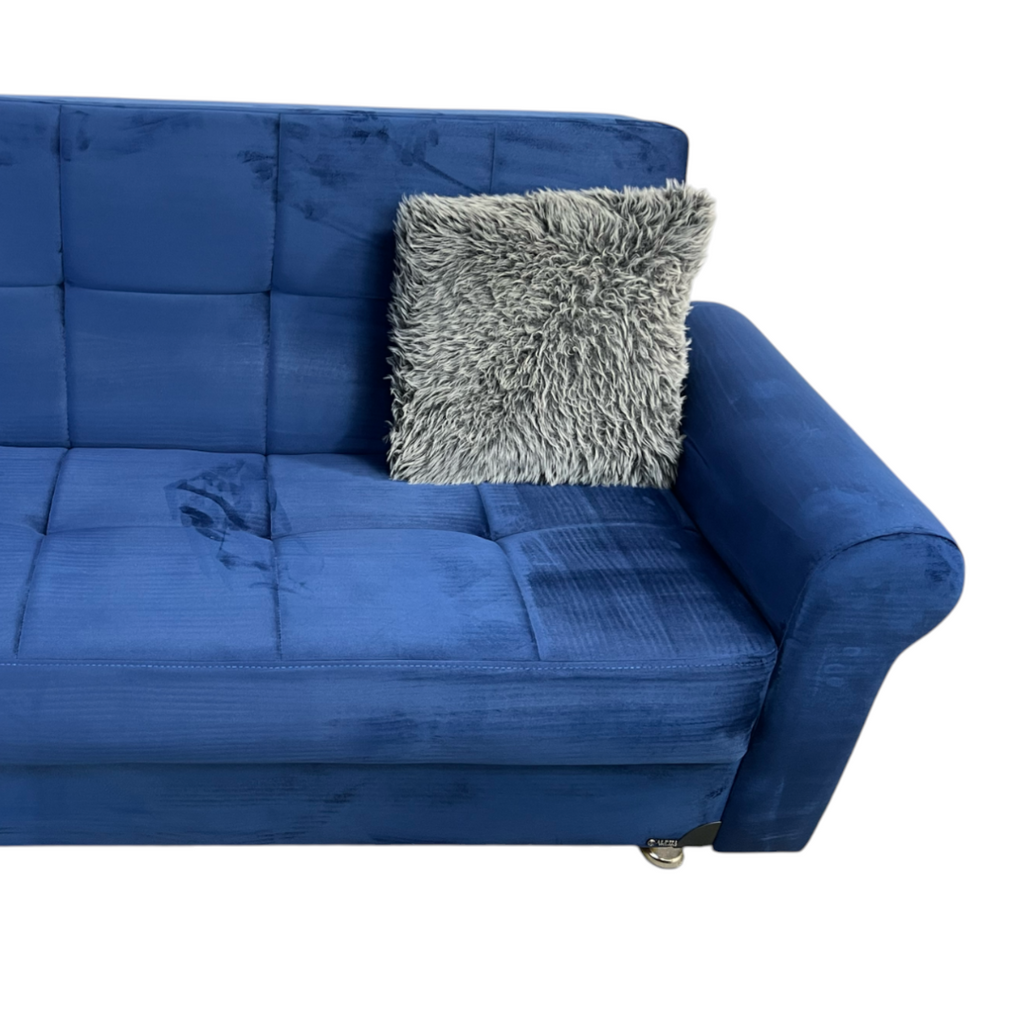 Ibiza Blue Sectional Couch and Ottoman with Sleeper and Storage