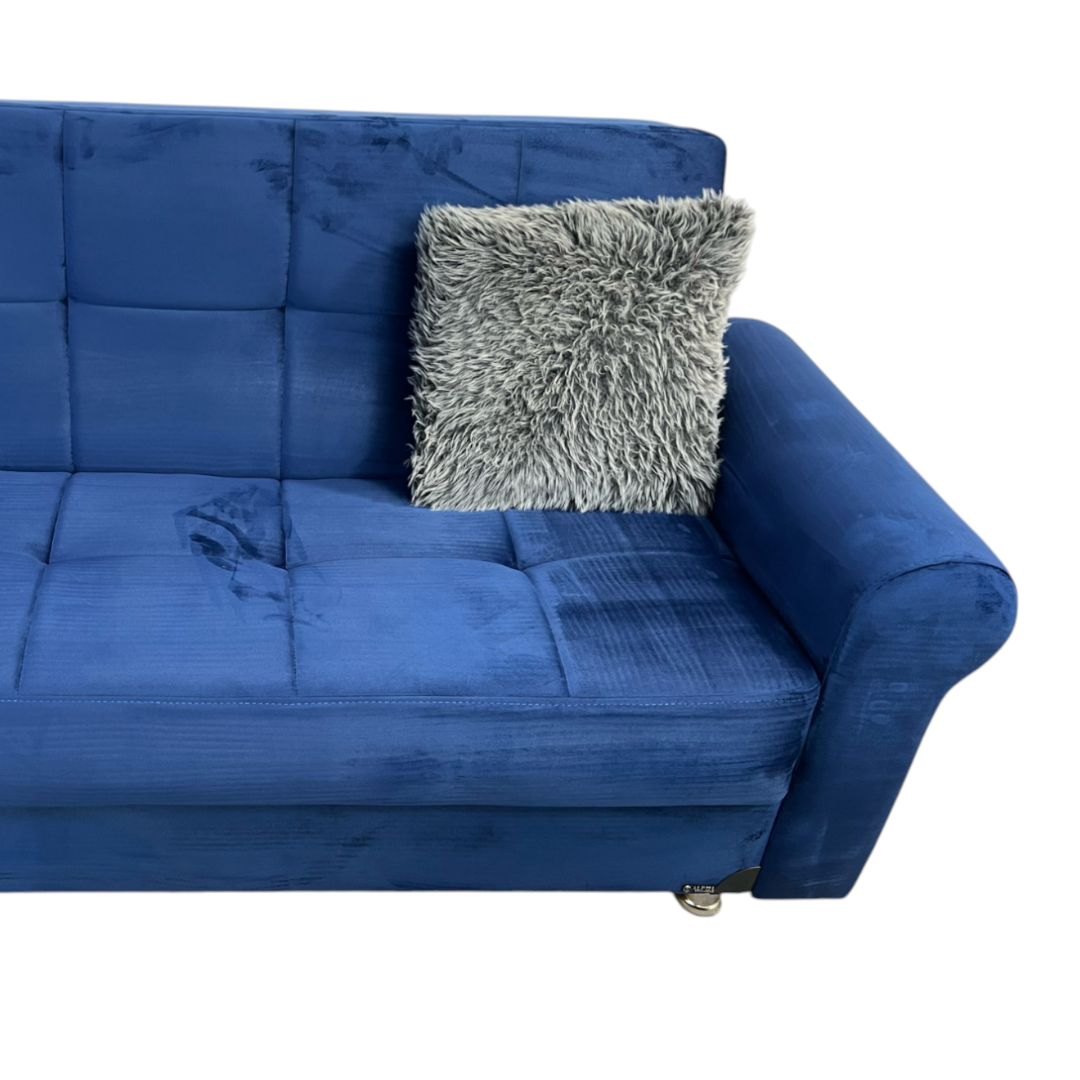 Ibiza Blue Sectional Couch and Ottoman with Sleeper and Storage