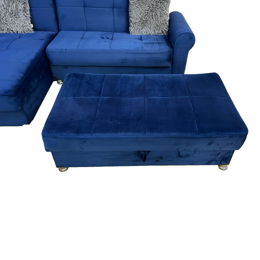 Ibiza Blue Sectional Couch and Ottoman with Sleeper and Storage