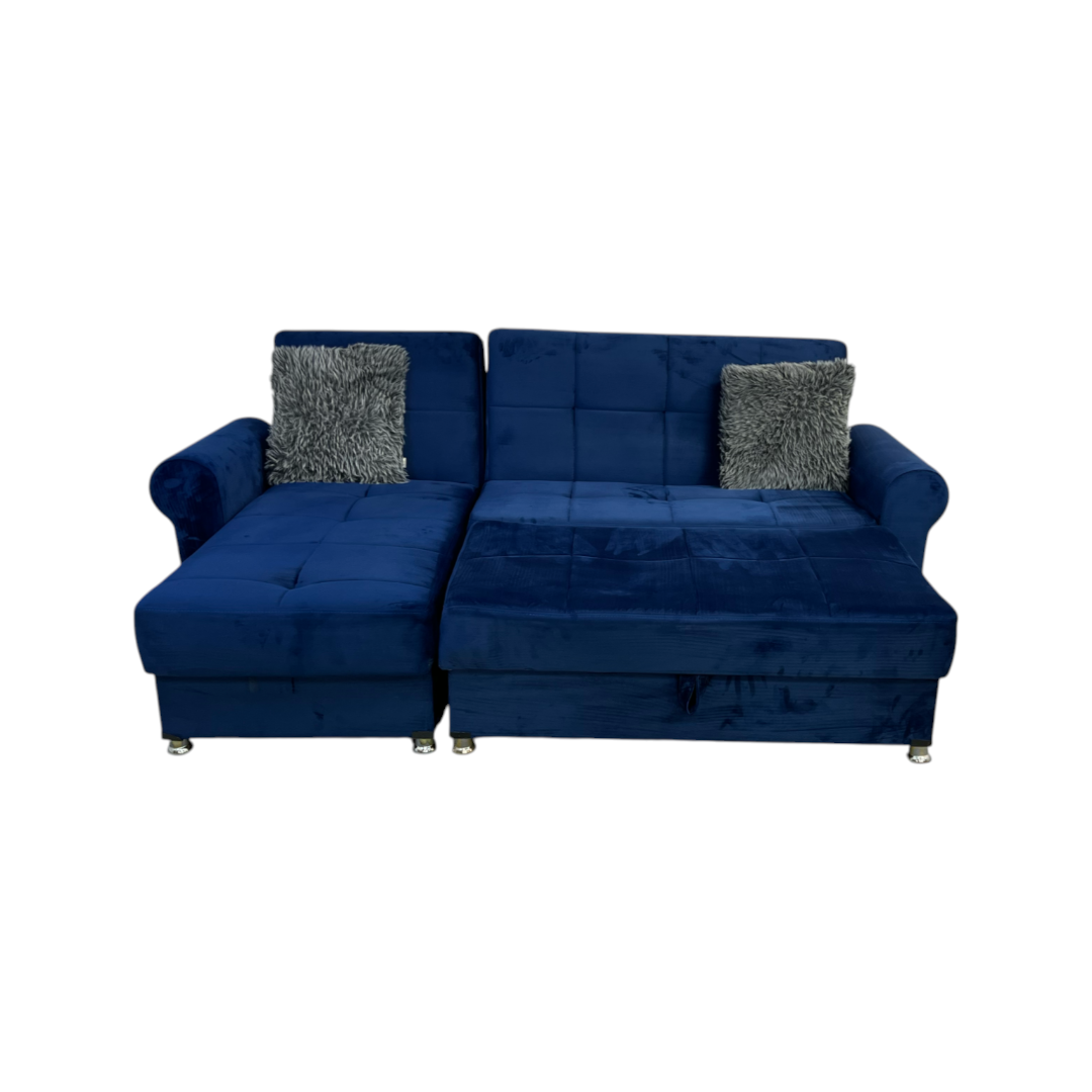 Ibiza Blue Sectional Couch and Ottoman with Sleeper and Storage