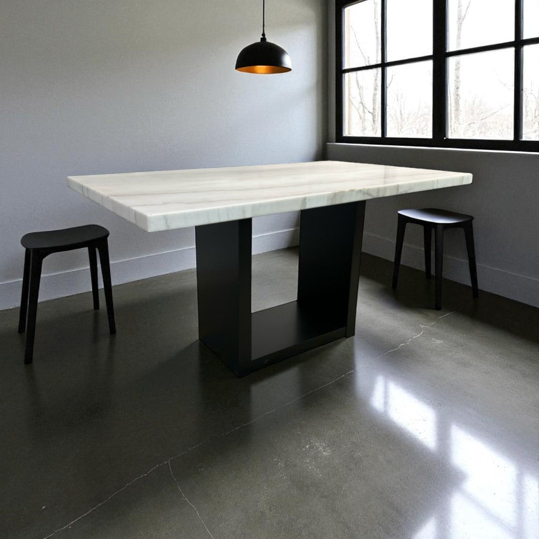 Ivy Bronx Perivale Marble Top Solid Wood Base Dining Table