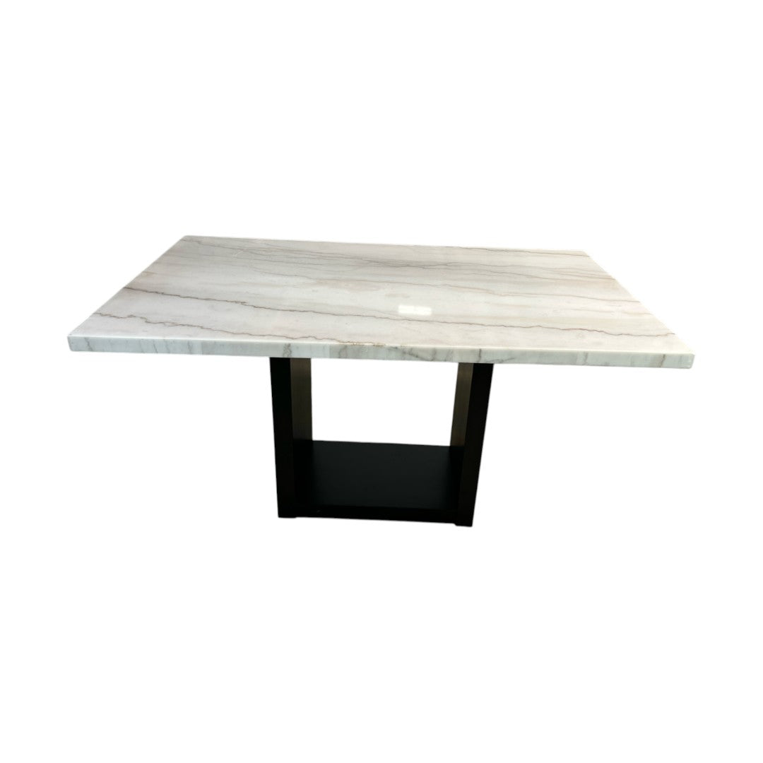 Ivy Bronx Perivale Marble Top Solid Wood Base Dining Table