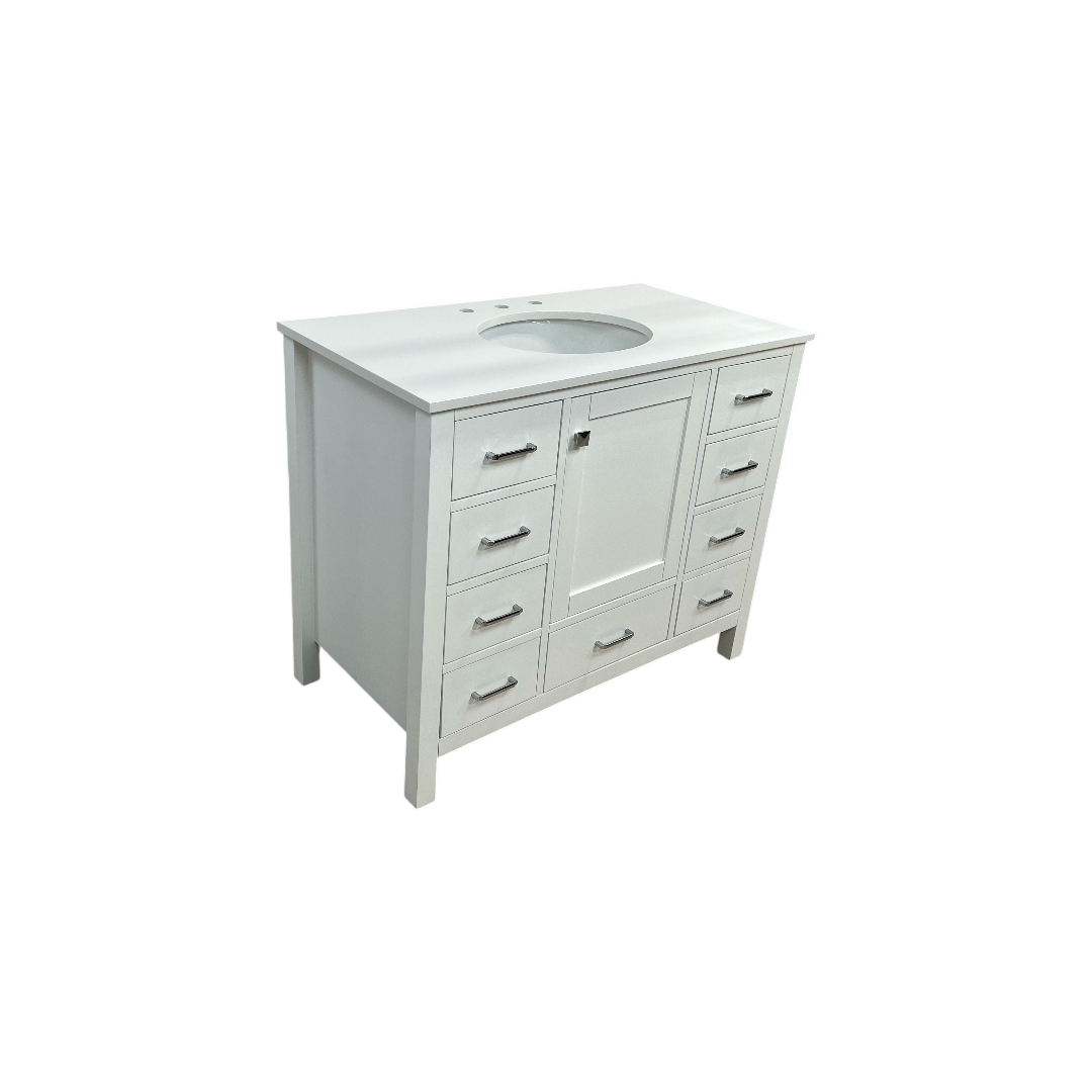 Kitchen Bath Collection Horizon 42" Bathroom Vanity with Engineered Carrara Top - White
