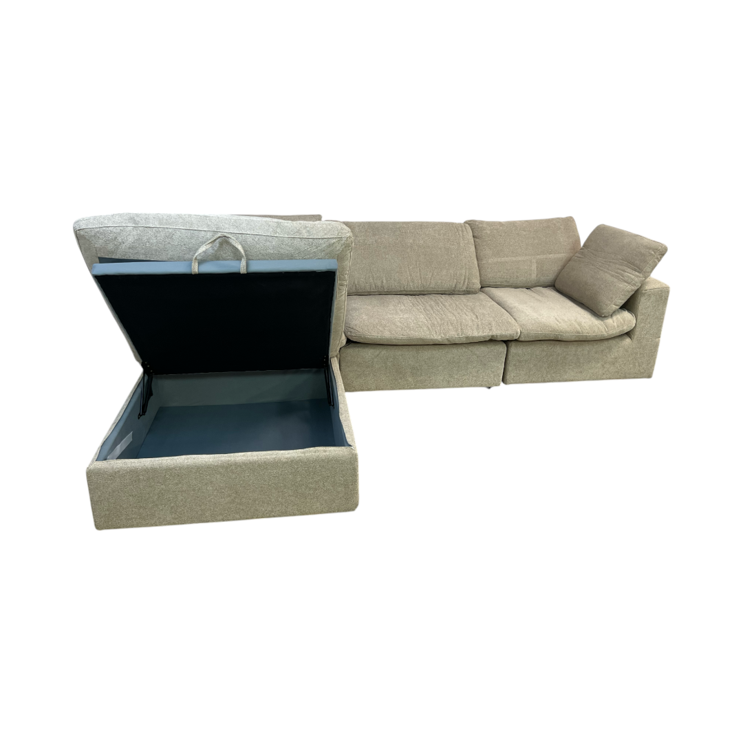 KyDeco Beige Modular Cloud Sectional Couch with Storage Ottoman